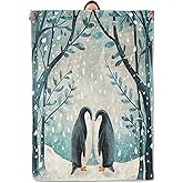Mounidso Penguin Blanket Flannel Throw Blankets, Romantic Winter Animal Love Lightweight Warm Soft Cozy for Couple Women, for Sofa Couch Chair Living Room Bedroom Home Decor, 50x60inch