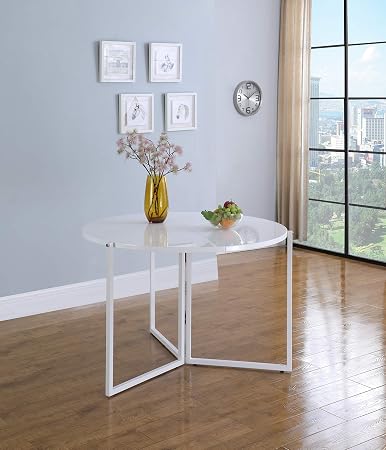 Amazon Com Milan 9838 Round Foldaway Dining Table Gloss White Tables