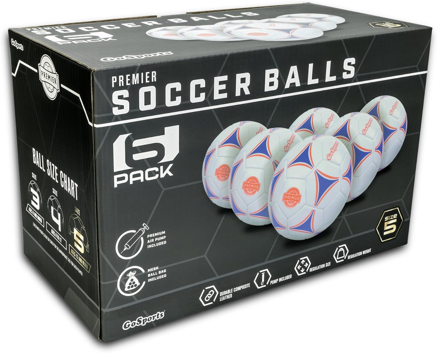 GoSports Premier Soccer Ball with Premium Pump - Available as Single Balls or 6 Packs - Choose Your Size : Sports & Outdoors