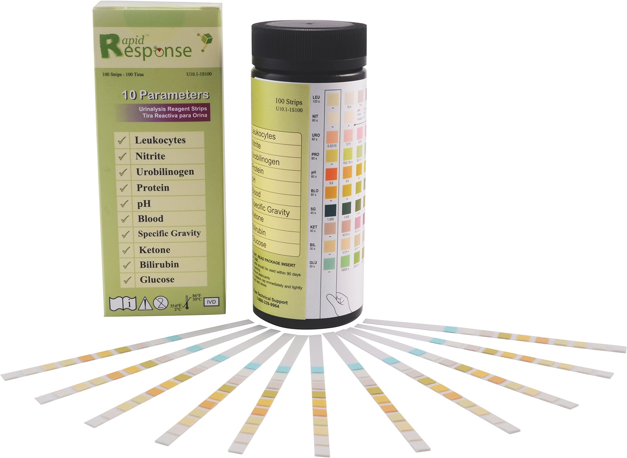 Rapid Response U10.1-1S100 10 Para (10SG) Urinalysis Reagent Test Strips (Pack of 100)