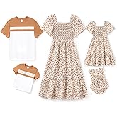PATPAT Family Matching Outfits Mommy and Me Dresses Ditsy Floral Beach Vacation Photo Dresses and T-Shirts Matching Sets