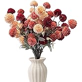 12pcs Fake Silk Pompon Mum Artificial Flowers, Fake Fall Flowers for Vase, 21" Faux Kiku Flowers Mini Chrysanthemums, Autumn Floral Stems Assorted Silk Mums Balls for Wedding Centerpieces Home Decor