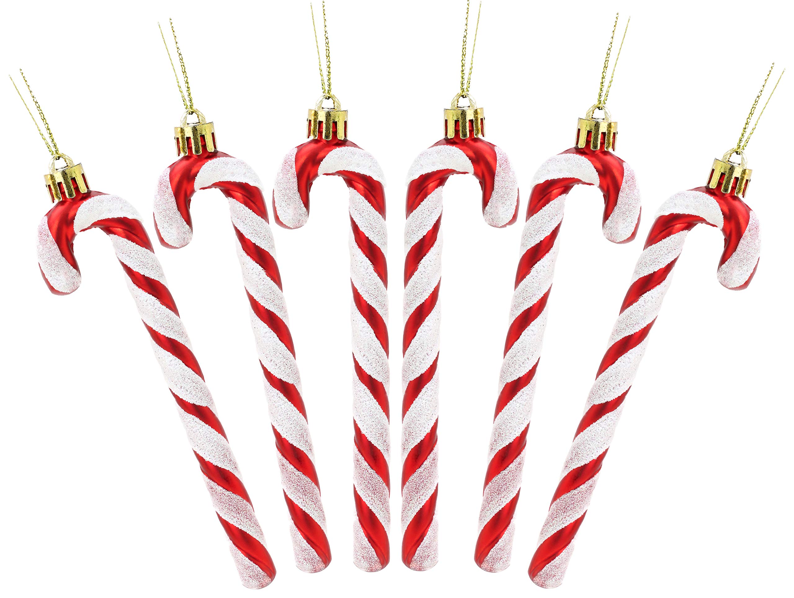 Christmas Concepts® Pack Of 6-130mm (5.2") Glitter Candy Cane Christmas Tree Decorations (Red & White)