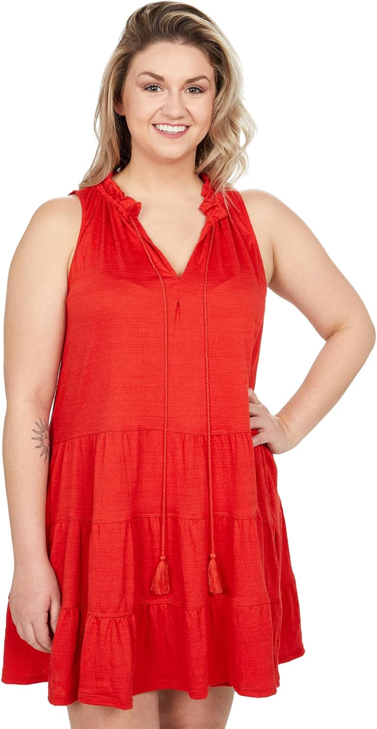 Amazon.com: MAXSTUDIO Jersey Neck Tie Tiered Short Dress: Clothing