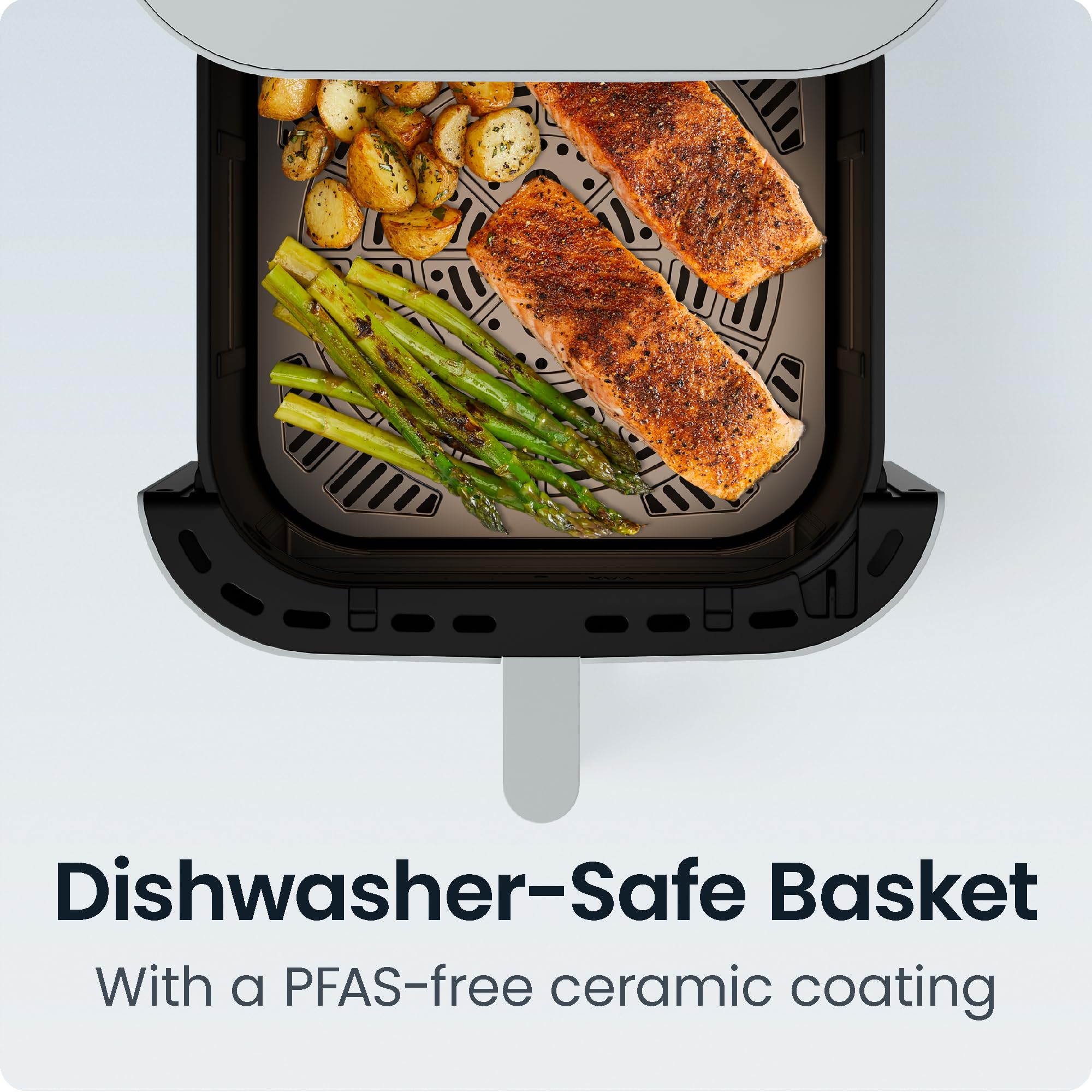 Freidora de aire Chefman Crispinator 6 en 1 con capacidad de 8 cuartos, temperatura máxima de 450 °F con tecnología TurboFry Pro para resultados rápidos y uniformes, ventana de visualización, canasta de cerámica antiadherente, paquete inicial de 10 piezas