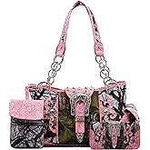 Western Style Camouflage Purse Buckle Tooled Floral Conchos Country Studs Crossbody Handbag For Women Shoulder Bag Wallet Set | Concho Buckle, Tooled, Floral, Country, Studs
