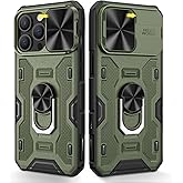 Caka for iPhone 14 Pro Case, iPhone 14 Pro Phone Case with Camera Cover & Kickstand, Built-in 360°Rotate Ring Stand Magnetic Magnet Protective Case for iPhone 14 Pro - Green