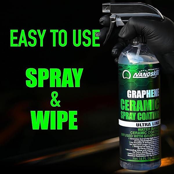 NANOSKIN GRAPHENE CERAMIC SPRAY COATING 16 OZ – WATER BASED SUPER HYDROPHOBIC SPRAY SUBSTITUTES CAR WAXES, PAINT SEALANT, TOP COAT POLYMER | APPLY AFTER CAR WASH, CLAY BAR, CAR POLISHER BUFFER