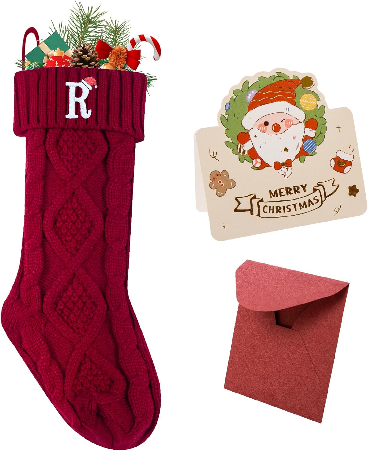 Stockings & Holders - Ulico Christmas Stockings with Initials, 18’’ Large Embroidered Monogram Knit Christmas Stocking,Xmas Stocking for Kids, Holiday and Family Stocking for Fireplace or Party Decoration Red Letter R