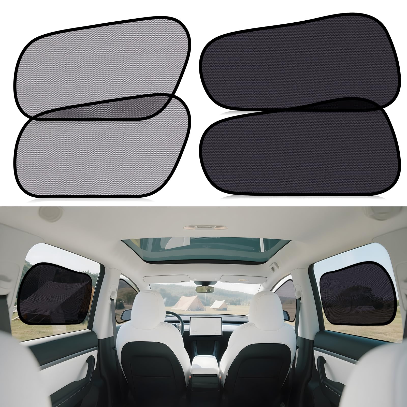 Photo 1 of KOCZIL Tesla Model Y Window Shades | 4-Pack Static Cling Car Window Shade for Baby and Driver | Transparent Front & Semi-Transparent Rear Side Window Sun Shade | UV Protection Privacy Covers