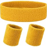 Yolev 3Pieces Sweatband Set, Sports Headband and Wristbands, Set of 1 Headband and 2 Wristbands, for Athletic Men and Women, Black and Neon Green, One Size(Light Green)