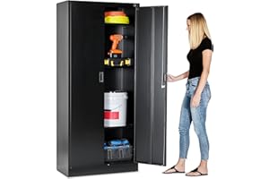 Fedmax Metal Garage Storage Cabinet - 71-inch Tall Large Steel Utility Locker with Adjustable Shelves & Locking Doors - Garage Cabinets for Tool Storage and Ammo Locker - Black