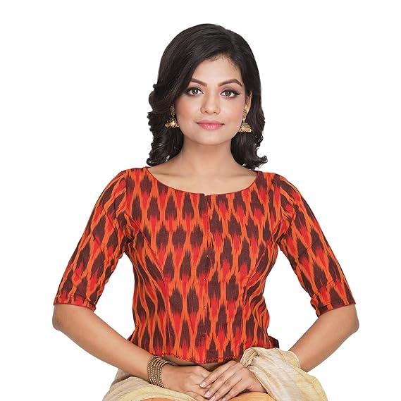 Women's Cotton Ikkat Blouse (D-005244-Orange)