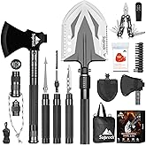 Suprock Survival Shovel High Carbon Steel Tactical Shovel Axe Folding Entrenching Tool Camping Hiking Shovel Carrying Pouch Car Emergency Survival Gear
