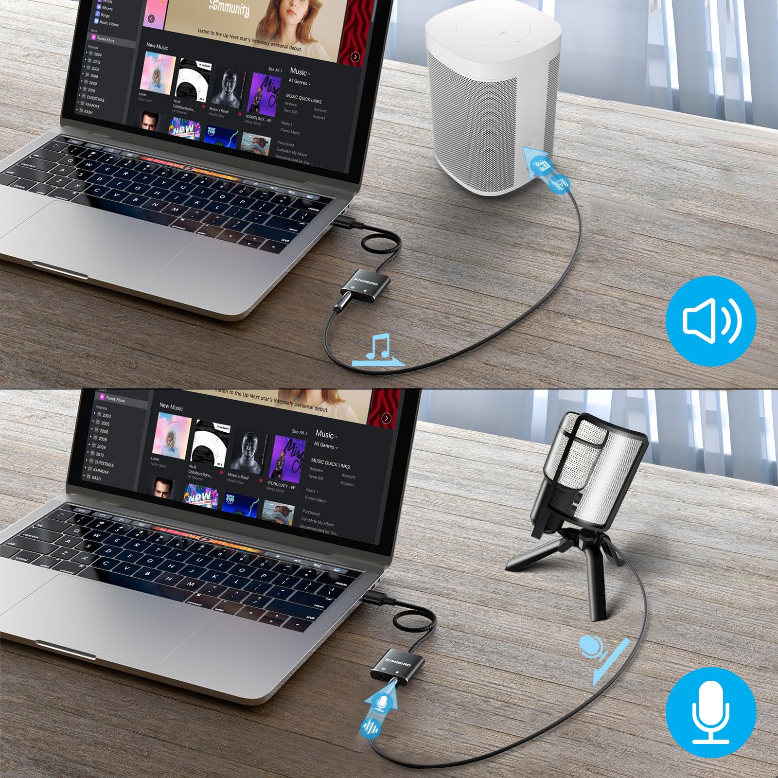 KiwiBird External USB Sound Card 3.5mm Jack Audio DAC Stereo Cards Adapter Line in Out Compatible with Headphone Headset Microphone Converter Gaming PC Laptop Mac PS5 PS4 Raspberry Pi Windows Linux