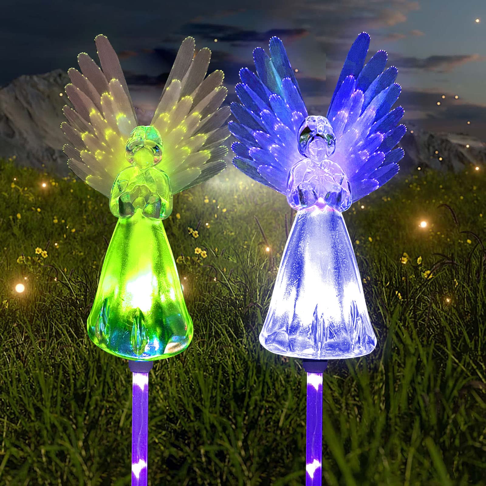 XRR Solar Angel Color Changing Decorative Lights - Outdoor Solar Garden Stake Lights for Cemetery, Grave Yard, Patio Decoration, Memorial Gifts