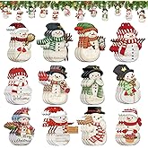 36 Pcs Christmas Snowman Ornaments for Tree Decoration Wooden Red Snowman Christmas Tree Hanging Crafts for Farmhouse Home Party Decor Holiday Xmas Party Supplies Merry Winter