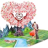 Pop Up Anniversary Cards 3D Cherry Blossom Couple in Love, Romantic Birthday Card for Wife, Husband, Her, Him, Girlfriend, Ideal Gift for Birthday, Wedding, Valentine's Day, Mothers Day, 6x8 inch