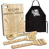 Christmas Memaw Gifts, Gift for Memaw for Grandma Wooden Cutting Board with Cooking Utensils Set with Apron from Grandkids Kitchen Set