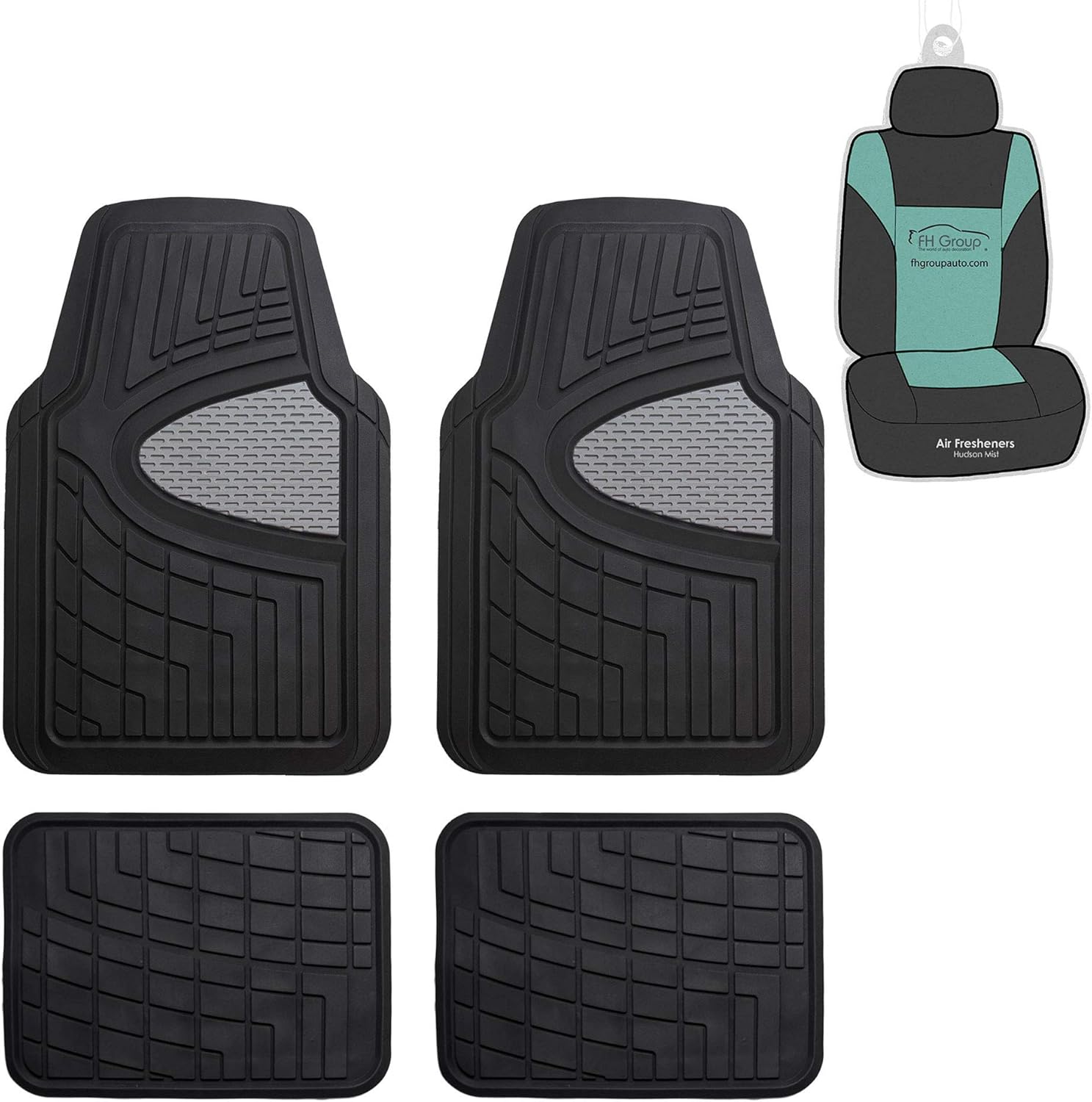 FH Group F11311 Premium Tall Trimmable Channel Rubber Floor Mats (Gray) Full Set with Gift - Universal Fit for Cars Trucks and SUVs