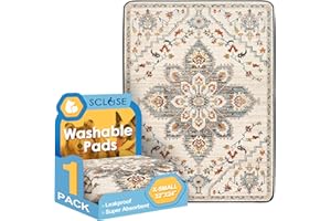 SCLOSE Washable Pee Pad for Dogs, 32" x 24" Reusable Puppy Pads Waterproof Dog Rugs, Super Absorbent, Leakproof, Dog Crate Pad, Playpen Mat, Whelping Pads, White Medallion