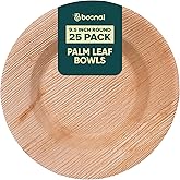 BOSNAL - Palm Leaf Biodegradable Bowls, 9.5 inch Round Soup Bowl, 25 pcs, Compostable, Bamboo and Wood Style, Stackable, Restaurant Grade, Eco Friendly, Disposable