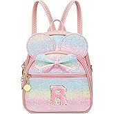 KKXIU Initial Bowknot Mini Backpacks for Girls Women, Small Cute Backpack Purse, Personalized Birthday Gifts for Toddler, Kids and Teen Girls(R, Rainbow)