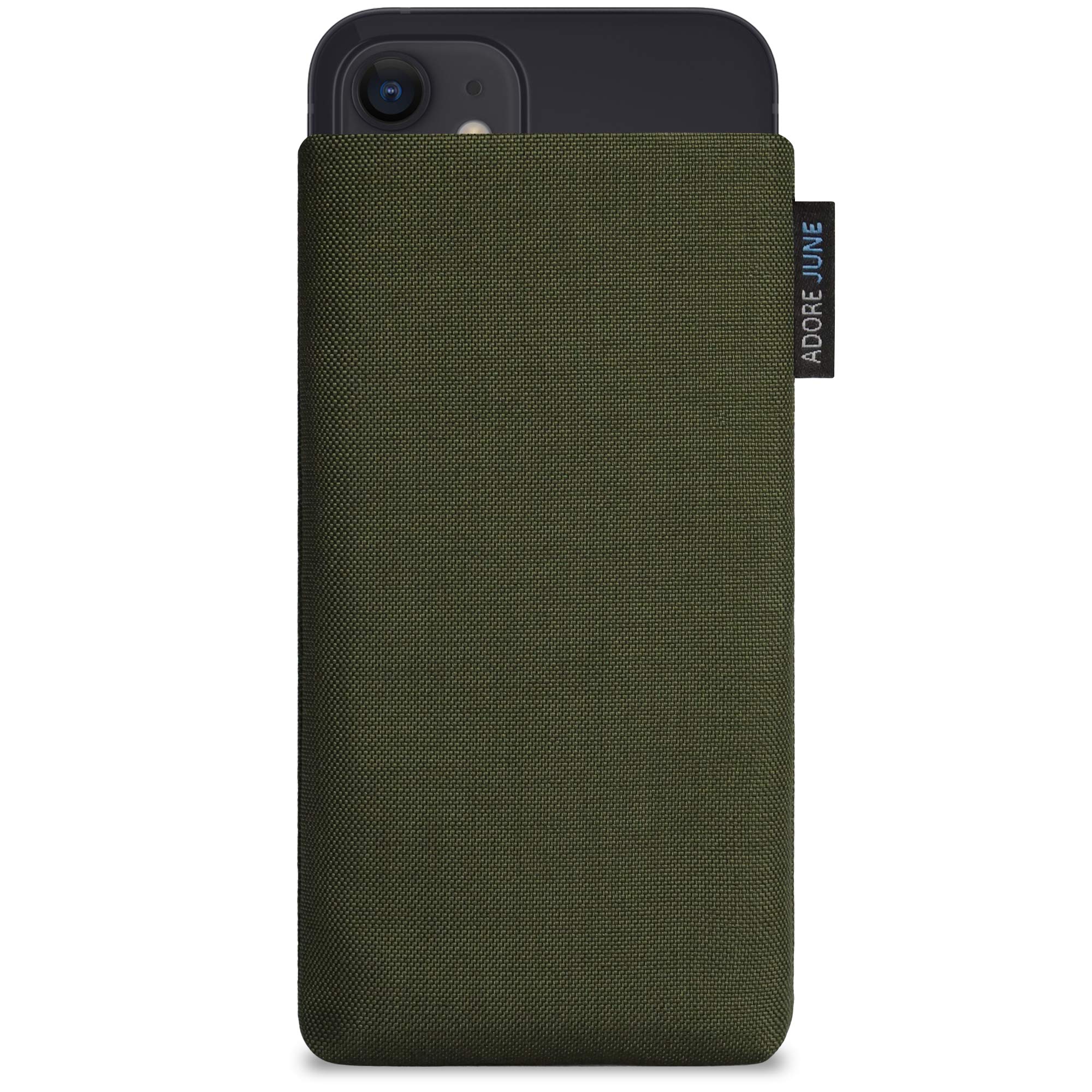 Adore June Classic Olive Green Case Compatible with iPhone 13 mini/iPhone 12 mini, Mobile Phone Case Made of Durable Cordura Fabric with Screen Cleaning Effect, Made in Europe