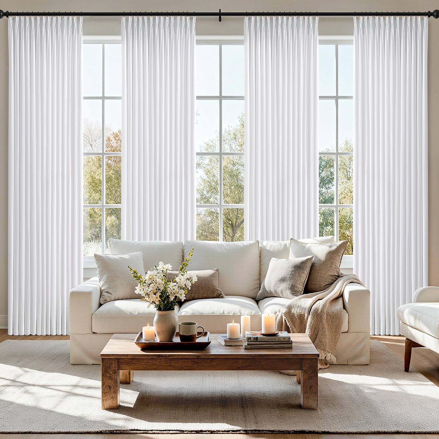 MIULEE Pinch Pleated Thick Linen Curtains 84 Inch 4 Panels Set Back Tab Memory Trained Pinch Pleat Semi Sheer Light Filtering Privacy Curtain Let Light in Window Drapes for Living Room Bedroom White