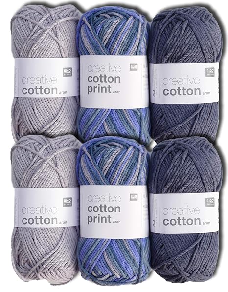 Häkelgarn Set 6x50g Creative Cotton Aran #21, Häkelwolle Baumwolle für Nadelstärke 4-5 mm