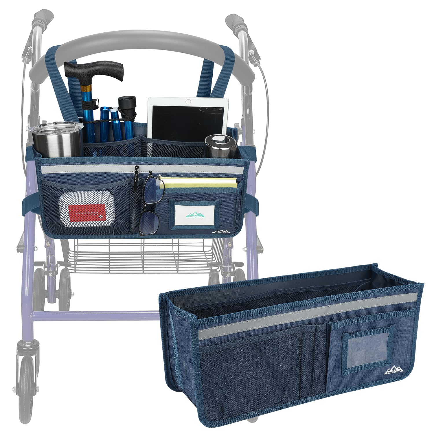 supregear Rollator Basket, Rollator Walker Bag w/Cup Holder, Foldable Rolling Walker Waterproof Storage Pouch with Big Capacity and Never Tipping Over, Easy to Use Accessories for Seniors