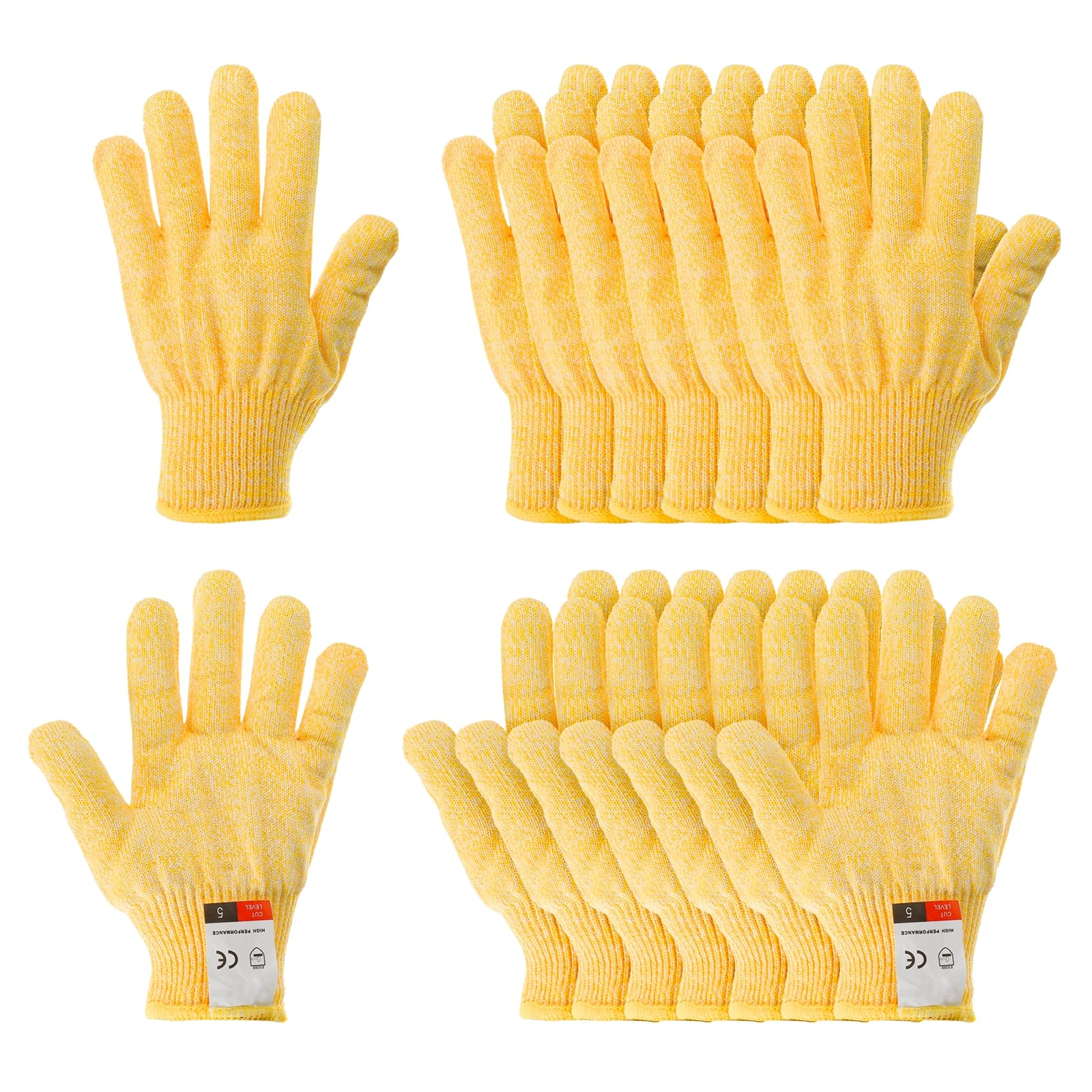 PATIKIL Cut Resistant Gloves, 8 Pair Level 5 Protection Anti Cutting Gloves Cut Proof Gloves for Kitchen Wood Carving Working, Large, Yellow