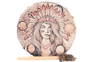 MISNODE Shaman Drum, Siberian Drum with Drum Stick, 9.8 in Shaman Drum Vegetarian Drum, Symbol of the Siberian Drum Spirit Music, Vintage Round Instrument Drum(Beauty)