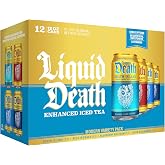 Liquid Death Iced Tea - Modern Variety, Less Sugar*, Boost of Caffeine, B Vitamins, No Artificial Sweeteners, 4 Flavors: Tea/Lemonade, Rest in Peach, Death Island, Blueberry Buzzsaw, 12 Fl Oz (Pack of 12)