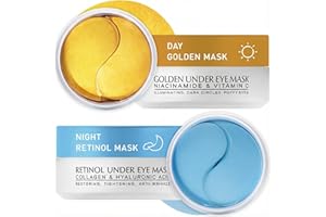 ENASKIN NATURALS Under Eye Patches Kit: 120 Pcs Retinol & Golden Gel Eye Mask for Dark Circles, Puffiness and Wrinkles - Day & Night Skin Treatment Pads with Niacinamide, Collagen, Hyaluronic Acid & Vitamin C (2 Pack)