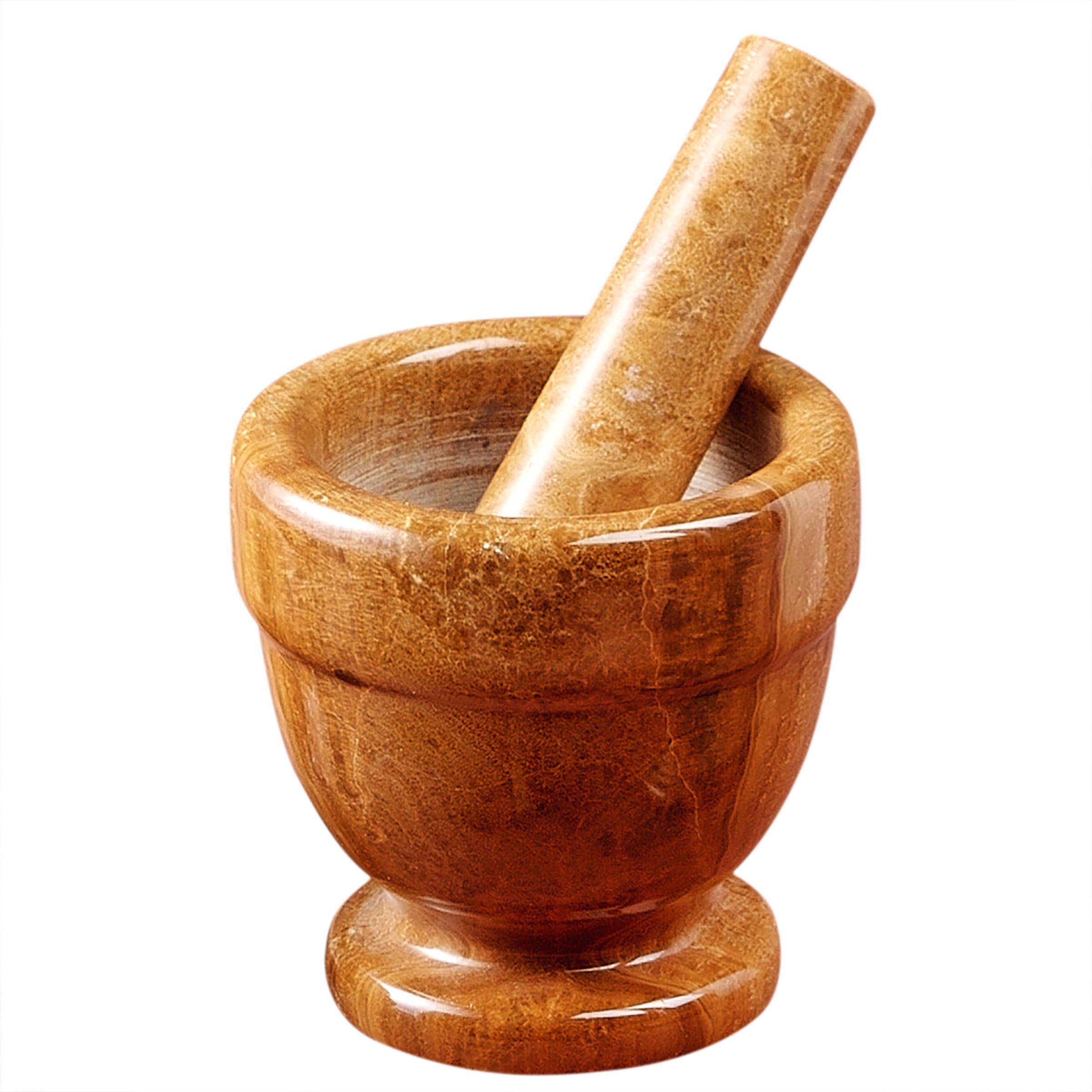 Creative Home Natural Mocha Marble Mortar and Pestle Set, Spice Herb Grinder, 4" Diam. x 4" H