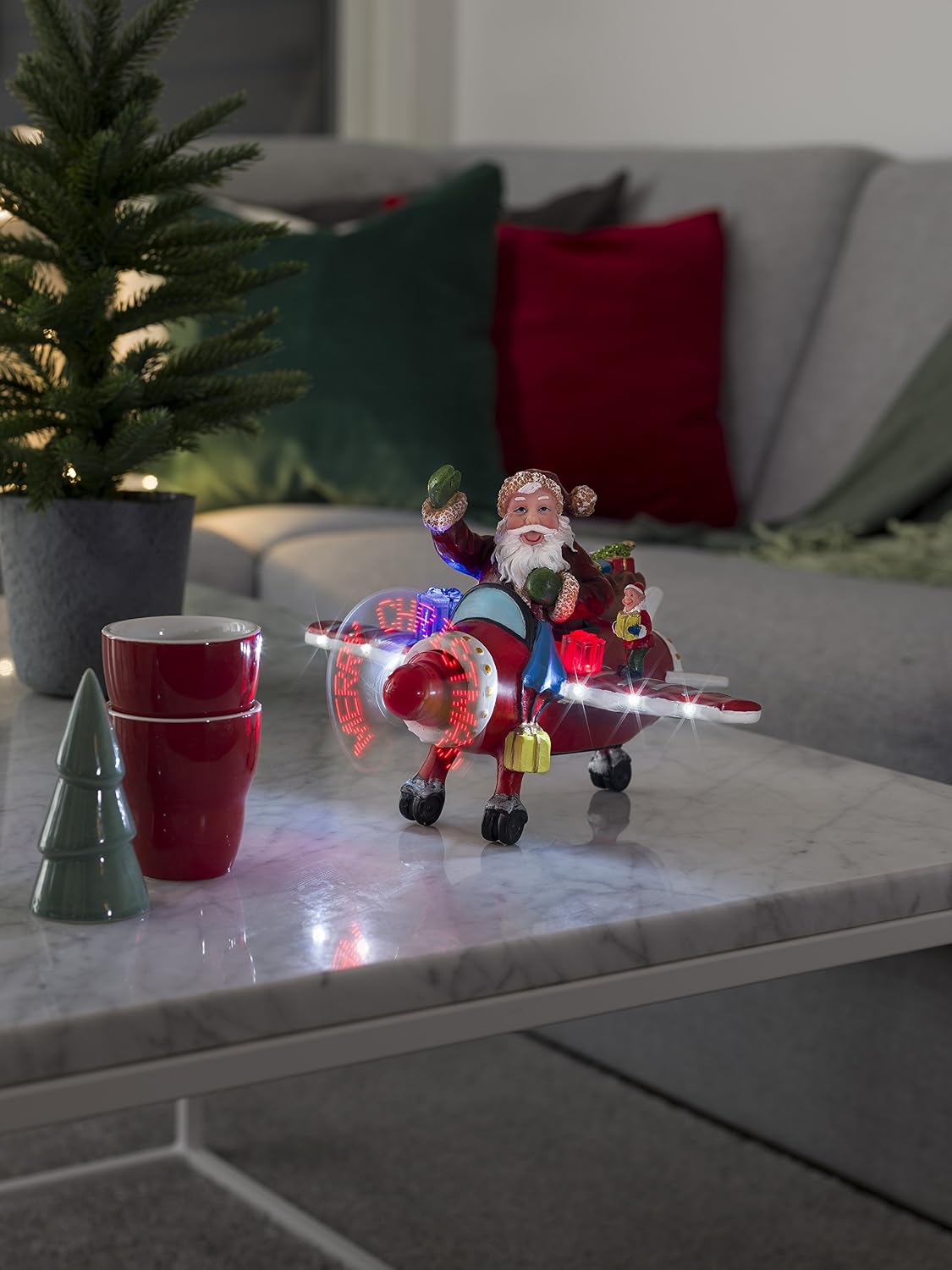Konstsmide Christmas Lights"Santa in Plane" Christmas Ornament Decoration/Aninmated/Sound Activated Motif/Battery Operated: 3Xaa (Excl.)/Christmas Scene Warm White Diodes, 4200-000 - Image 4