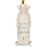 JUPXB Aunt Uncle Wine Bag, Pregnancy Announcement, Reusable Burlap Drawstring Wine Bag, Pairs Well With Becoming Aunt Uncle, for New Baby Announcement, Baby Shower, Double-Sided Printed (A40)