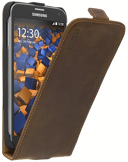 mumbi PREMIUM Vintage Leder Flip Case für Samsung Galaxy S5 / S5 Neo Tasche braun