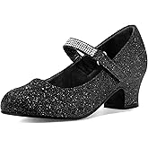 K KomForme Mary Jane Shoes with Low Heel Rhinestones Princess Flats Dress Pump Shoes for Little Kid/Big Kid