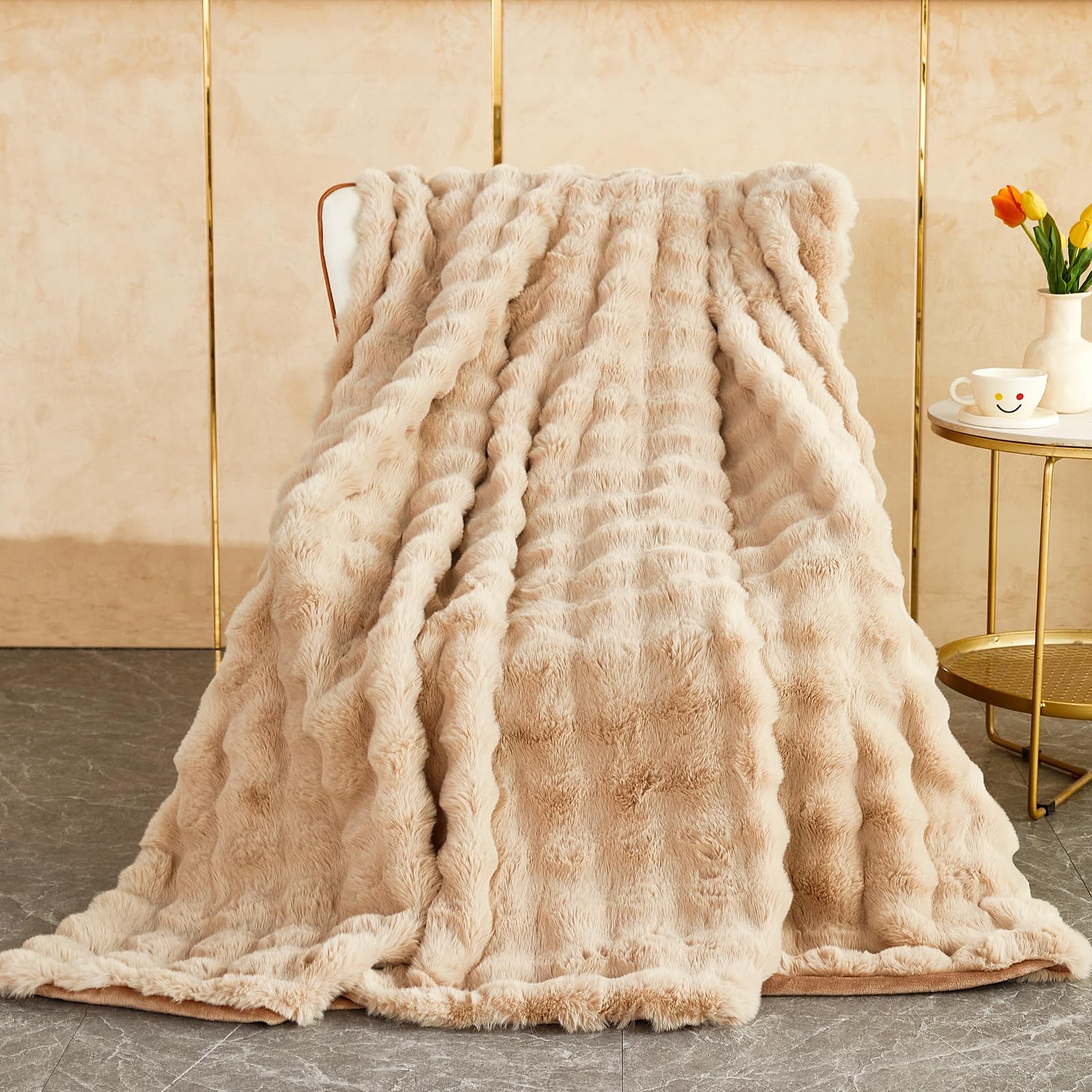 GKXLH Soft Fluffy Blanket - Fuzzy Throw Blanket for Couch, Plush Rabbit Faux Fur Blanket, Cute Cozy Blankets for Women, Thick Warm Bubble Blankets for Bed Sofa Bedroom Living Room - 39" x 63" Small — image 1
