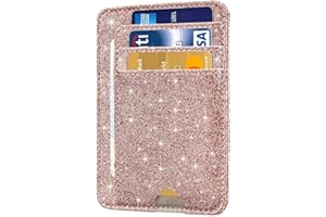HOTCOOL Card Holder Wallet Front Pocket Minimalist Travel Cute Funny Thin Leather With RFID Blocking Small Credit Card Holder Wallet for Men & Women Girls Organizer Gifts, Glitter Rose
