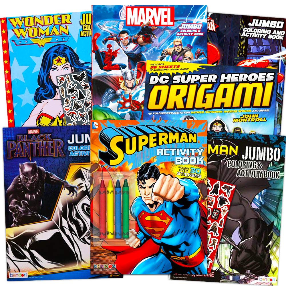 Superhero Giant Coloring Book Assortment 7 Books Featuring Avengers Justice League Batman Spiderman And More Includes Stickers