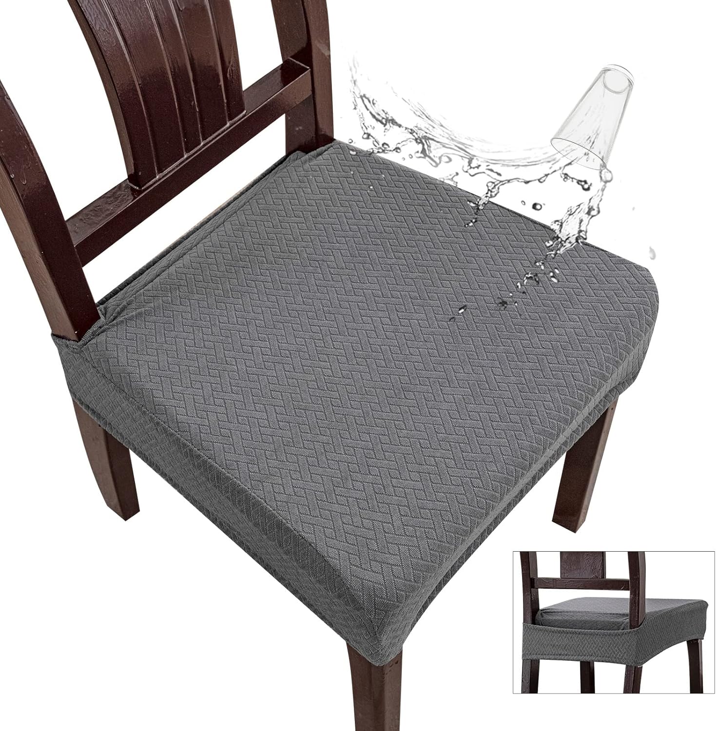 Slipcovers - Genina Waterproof Seat Covers for Dining Room Chair Covers Waterproof Dining Chair Covers (4 PCS-Rear-Covered, Dark Gray)