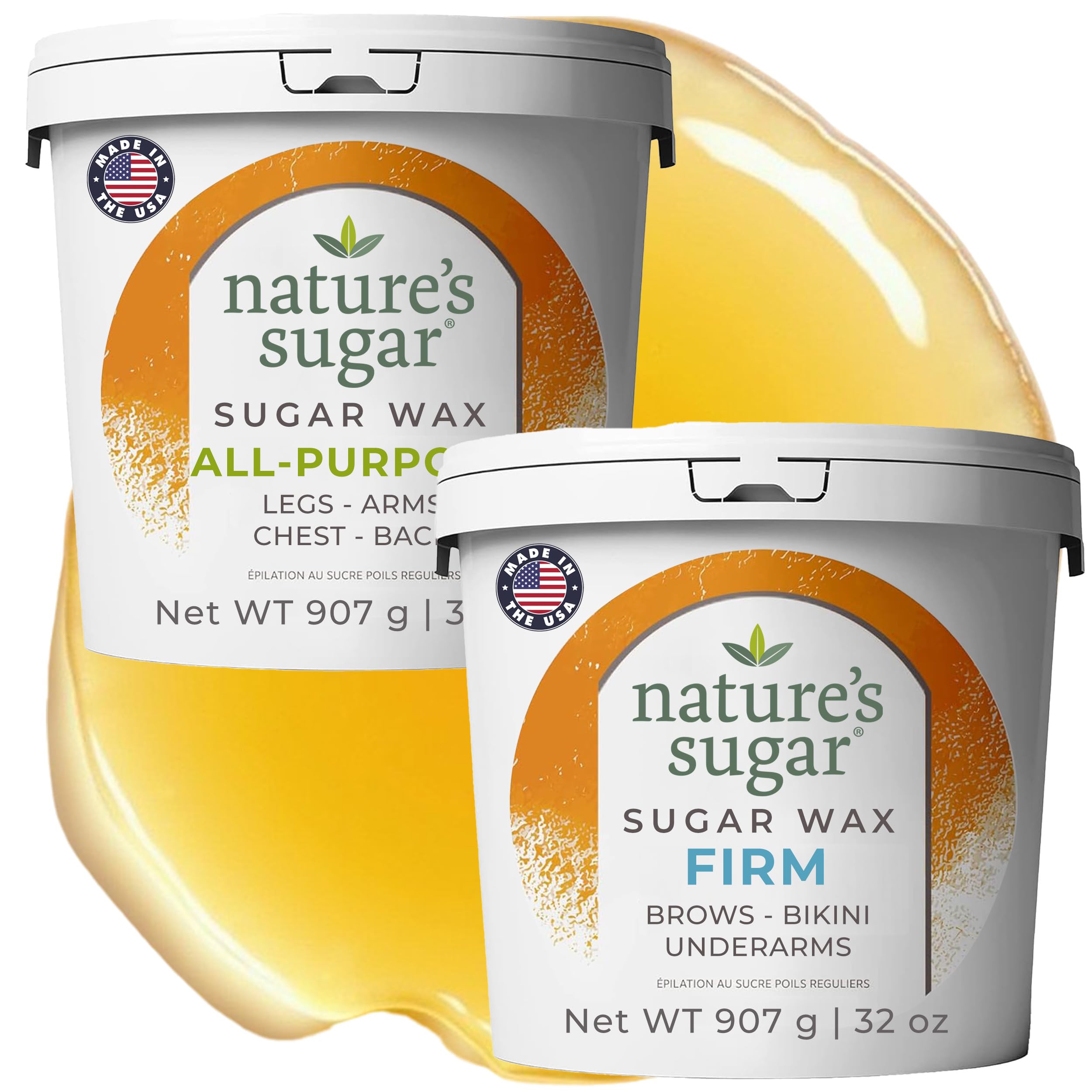 Photo 1 of Nature's Sugar Wax Sugaring Paste for Legs, Back, Arms, Chest. All-Natural Hair Removal for Women and Men. Any skin types. Vegan. Cruelty-Free. (1 All Purpose, 1 Firm)