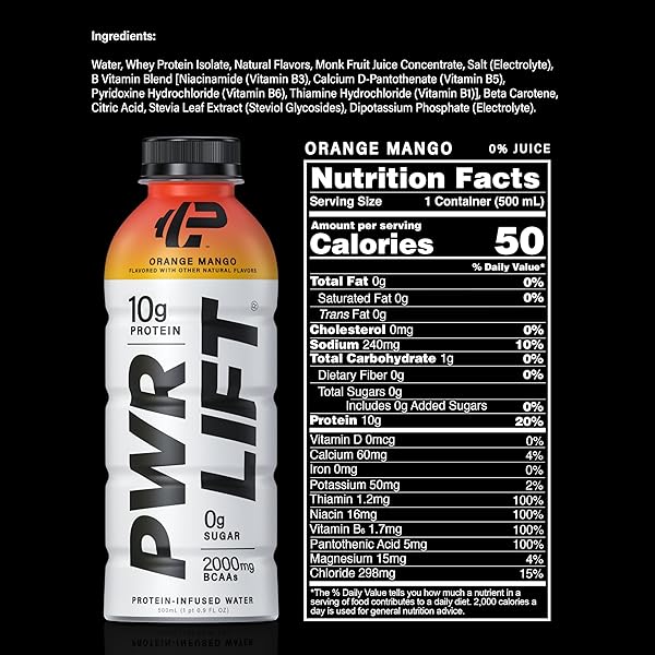 WHEY PROTEIN WATER SPORTS DRINK BY PWR LIFT | ORANGE MANGO | KETO, VITAMIN B, ELECTROLYTES, ZERO SUGAR, 10G OF PROTEIN | POST-WORKOUT ENERGY BEVERAGE | 16.9OZ (PACK OF 12)