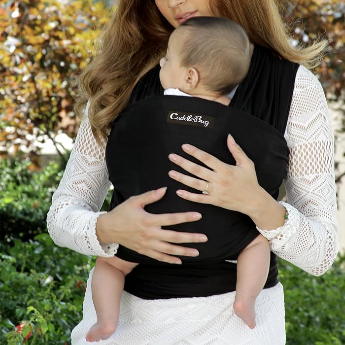 Image 8 - CuddleBug Baby Wrap Sling + Carrier - Newborns & Toddlers up to 36 lbs - Hands Free - Gentle, Stretch Fabric - Ideal for Baby Showers - One Size Fits All (Black)