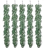 mizii 5 Packs 390" Artificial Vines Willows Garland Fake Vine Italian Ruscus Silk Green Leaves Faux Plants Greenery Decoration for Bedroom Room Wall Party Table Centerpieces Wedding Arch Decor