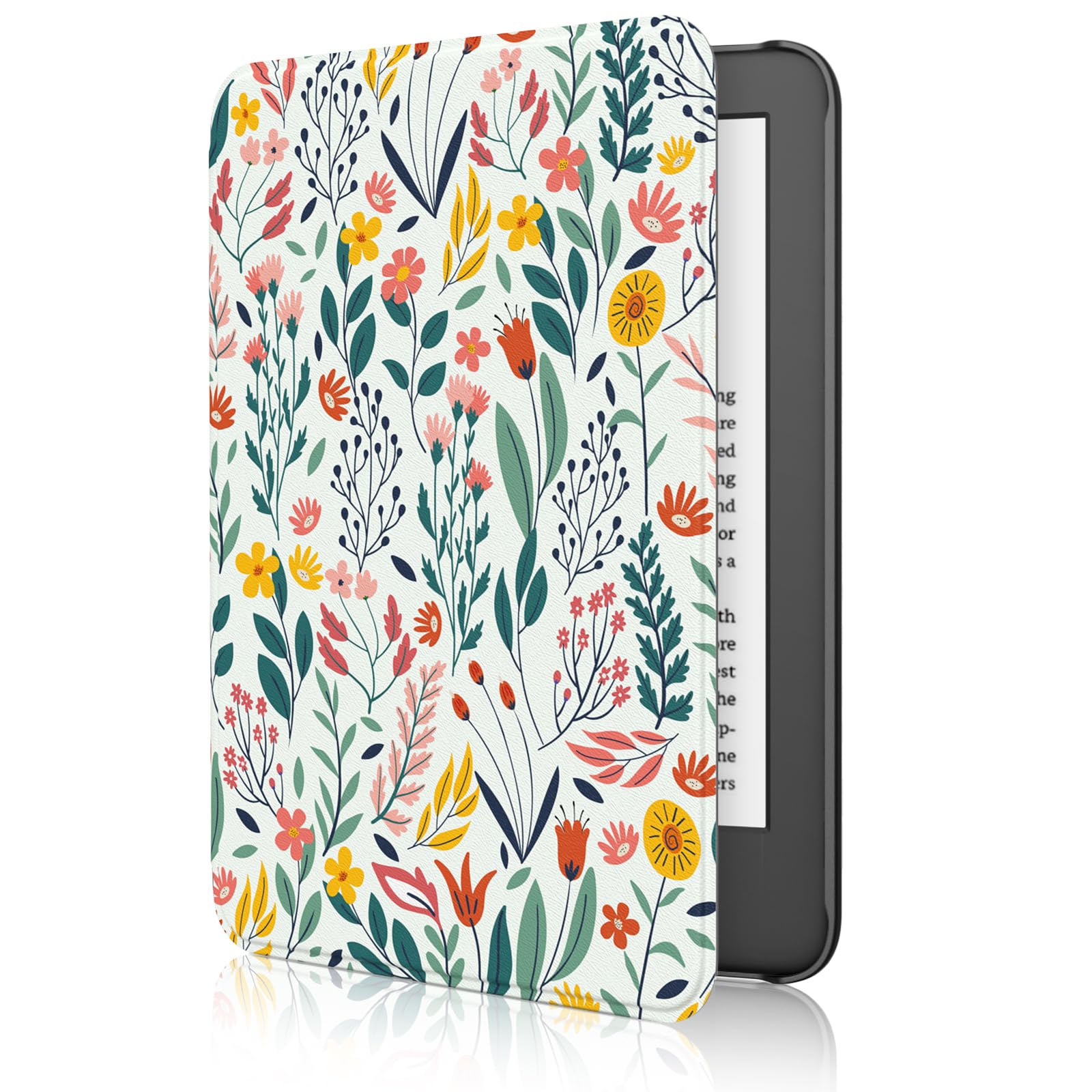 MoKo Case Fits 6" All-New Kindle (11th Generation-2024/2022 Release)& International Version, Lightweight Shell Cover with Auto Wake/Sleep for 11th Gen E-Reader, Flowers