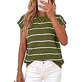 PRETTYGARDEN Womens Summer Short Sleeve Tops 2026 Trendy Crew Neck Striped Knit Sweater Business Casual Spring Clothes